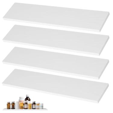 Imagem de Pacote com 4 prateleiras de substituição para armário de remédios de madeira branca de 33 cm – Prateleiras resistentes montadas na parede, fácil instalação para armários de cozinha ou sala de estar
