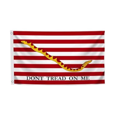Imagem de 3'x5' 1st Navy Jack American flags Gadsden Dont Tread On Me 3x5 Flag Embroidered 210D Nylon Fade Resistant Double Sided Stitched Premium Penant Garden House Indoor Outdoor Banner with Grommets, Clips