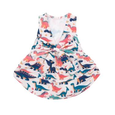 Imagem de CuteBone UPF50+ Vestidos para cães pequenos, vestido de verão sem mangas decote em V profundo com laço grande, tecido respirável, roupas de cachorro elásticas refrescantes para festas de casamento ao