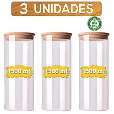 Imagem de Kit Potes Herméticos de Vidro com Tampa de Bambu para Temperos e Condi