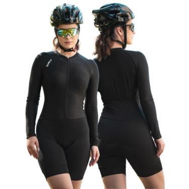 Imagem de Macaquinho de Ciclismo Feminino Forro Gel Manga Longa Proteção Uv Resp