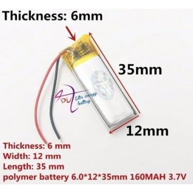 Imagem de Bateria 3.7v 160 Mah 6mm X12mm X35mm 2 Fios 601235 - bgb