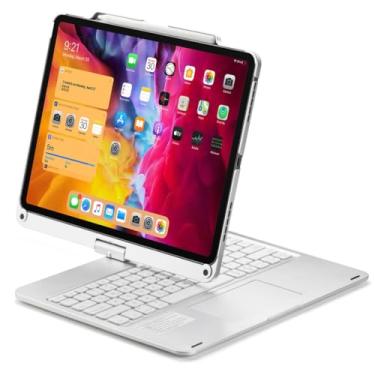 Imagem de kaidisen Capa De Teclado Com Rotação 360 Para Ipad Pro 13" M4/ Air 13"/Pro 12.9 6ª, 5ª, 4ª E 3ª Geração, Touchpad, Retroiluminação Em 7 Cores, Dobrável Giratória, Prateada