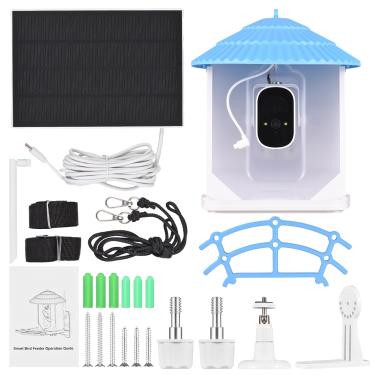 Imagem de CIADAZ Alimentador de pássaros inteligente com câmera + painel solar AI identificar espécies de pássaros Detecção de movimento PIR Áudio bidirecional Controle de aplicativo 2.4G WiFi Câmera 4MP alimen