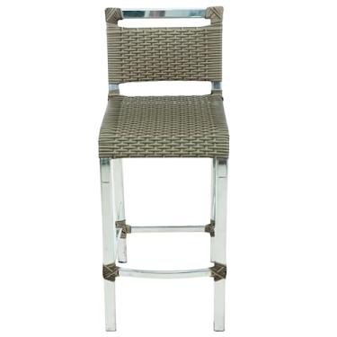 Imagem de BANQUETA ALTA EM ALUMINIO FIBRA SINTETICA JUNCO VIME BALCÃO MODERNA QUALIDADE (CAPUCCINO)