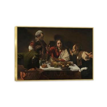 Imagem de Supper at Emmaus by Caravagio Impressão em tela arte de parede famosa reprodução de pintura barroca impressão de pintura perfeita para decoração de casa ou escritório 100 x 70 cm (99.1x71.1 cm)