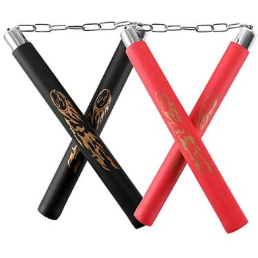 Imagem de TOPOINT Nunchuck, 2 pares de nunchucks/nunchakus de treinamento de borracha de espuma segura com corrente de aço para crianças e iniciantes prática e treinamento