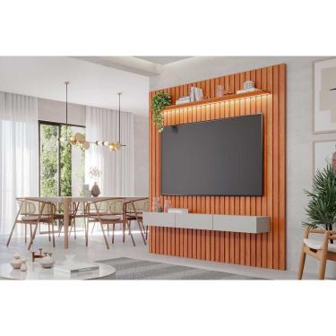 Imagem de Home p/ TV até 65 Pol Maragogi Ripado 1.85 c/ Led 1 Porta Basculante e 2 Gavetas 185x220cm Cinamomo/Off White - Permóbili