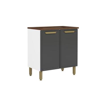 Imagem de Balcão de Cozinha p/ Cooktop c/ Tampo Bella c/ 2 Portas 80cm Grafite - Bertolini