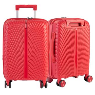 Imagem de Mala Viagem de Bordo Padrão ANAC Polipropileno Resistente Rodas 360° graus Cadeado Antifurto Conjunto com Frasqueira Rígida De Mão (Vermelha, Mala 8Kg)