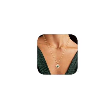 Imagem de JUDAILY Colar de ouro para mulheres, trevo de quatro folhas, colar em camadas, banhado a ouro 14K, pingente de corrente, joia de presente para mulheres, Latão, Sem Pedra Preciosa