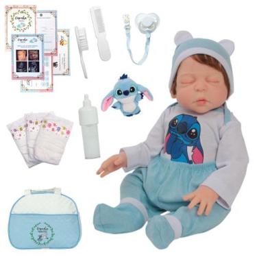 Imagem de Bebê Reborn Realista Stitch com Bolsa Fraldas e Mamadeira - Cegonha Re