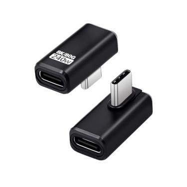 Imagem de Duttek Adaptador extensor USB C de 90 graus [240W 80Gbps 8K @60Hz], adaptador de ângulo reto USB C, extensor tipo C para Thunderbolt 5/4, MacBook, Switch, iPhone 16/15, pacote com 2