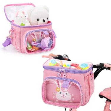 Imagem de ZQVU Cesta de bicicleta infantil, cesta de bicicleta de tecido impermeável, acessórios de cesta frontal para meninos e meninas, serve para scooter e triciclos bolsa de guidão de bicicleta, com alça de