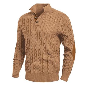 Imagem de Suéter masculino JMIERR, tricotado, fino, colarinho, lã