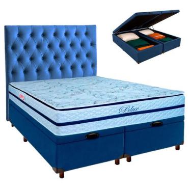 Imagem de Conjunto Cama Box Bau Blindado Queen + Colchão Molas Ensacadas Blue Pa