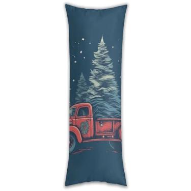 Imagem de Capa de travesseiro de caminhão vermelho com árvore de Natal ultra macia respirável longa fronha 137.2 cm x 50.8 cm fronha decorativa com zíper oculto fronhas para sofá de quarto