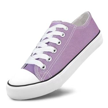 Imagem de Tênis unissex de lona casual de cano baixo com cadarço para mulheres e homens, confortável, leve, clássico, moderno, popular 2024, Zapatillas Casual De Lona De Moda para Hombre Y Mujer, Roxa, 11