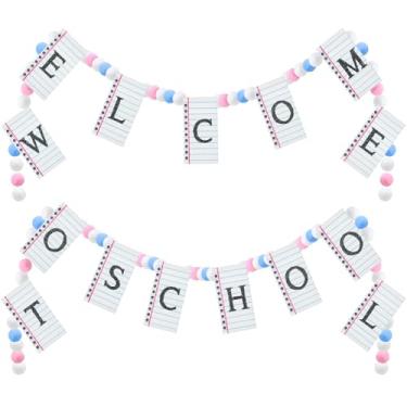 Imagem de 4 peças 8,06 m composição volta às aulas banner decorações feltro bem-vindo à escola sala de aula decoração de festa primeiro dia banner guirlanda adereços de foto (caderno)