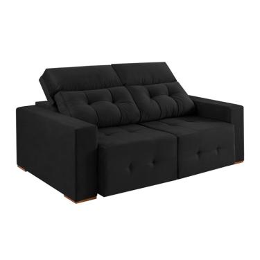 Imagem de Sofá 3 Lugares Retrátil e Reclinável Roma Veludo Preto 210 cm