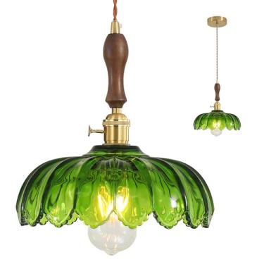 Imagem de Luzes pendentes de vidro, ilha de cozinha, luminária pendente de vidro verde, luminárias pendentes vintage, luminária suspensa para cozinha, ilha, entrada, sala de jantar, quarto, corredor