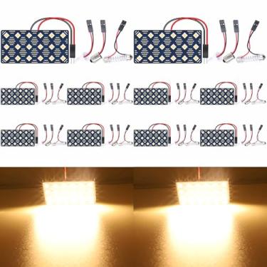 Imagem de QAUBEN Pacote com 10 lâmpadas de teto LED 3030 18-SMD, branco quente, para interior de carro, para leitura de placa, teto, mapa interno, com adaptadores T10/BA9S/Fesoon (DC 12V)