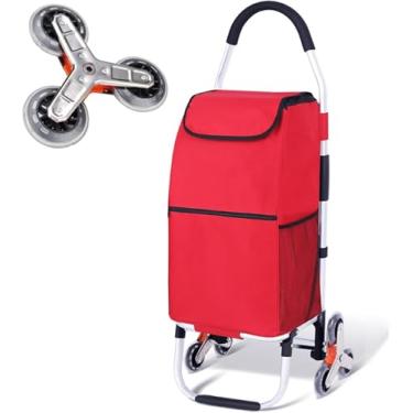 Imagem de Carrinho De Compras Resistente Com Rodas, Carrinho De Supermercado Portátil Pequeno Dobrável Com Sacola De Compras Removível à Prova D'água Estrutura De Liga De Alum, 6 Wheels Red