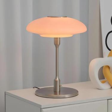 Imagem de ZeniLife Abajur de mesa, luminária de cabeceira moderna de metal e vidro, luminária de mesa decorativa, candeeiro de mesa para sala de estar, quarto, sala de estudo, 30 x 40 cm, cromo e rosa