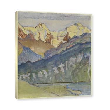 Imagem de Moldura de champanhe. Famosas pinturas a óleo (paisagem 39) por Ferdinand Hodler, reprodução impressa em tela, arte de cenário para decoração de sala de estar. 40 x 48 cm - 15,7 x 18,9 pol