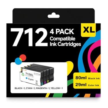 Imagem de Eficazink Cartucho de tinta 712 712XL de alto rendimento compatível com impressoras DesignJet T210 T230 T630 T650 Studio Plotter (3ED71A 3ED67A 3ED68A 3ED69A)