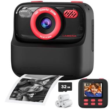 Imagem de Câmera infantil com impressão instantânea para meninos e meninas, câmera digital de selfie de lente dupla HD 1080p com papel de impressão e cartão de 32G, presentes de aniversário de Natal para