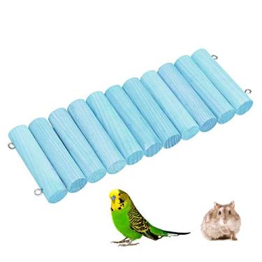 Imagem de TOPINCN Perch Stand Platform, Perch Platform Wood Swing Stand for Small Birds Conure Cockatiel Parakeet Hamster Blue