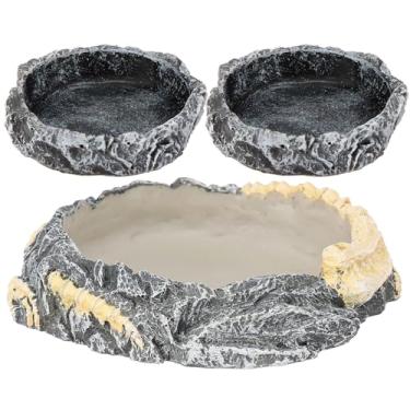 Imagem de DJAPWPX 3 peças de pratos de água para répteis e tigelas de alimentação de resina sintética design anti-rollover base estável para vários arranjos de caixas de animais de estimação