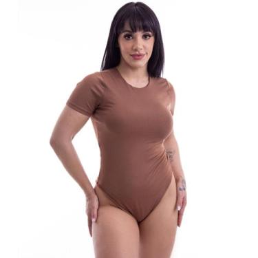 Imagem de Body Manga Curta Feminino Gola Careca Redonda Casual - Generica, Marro