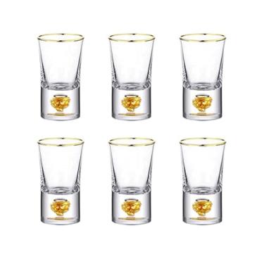 Imagem de Sihanoukville 6 peças de copos elegantes de cristal de 10 ml com flocos de ouro 24K - copos premium para uísque, tequila, vodka e festa de bar (6 peças de folha dourada)