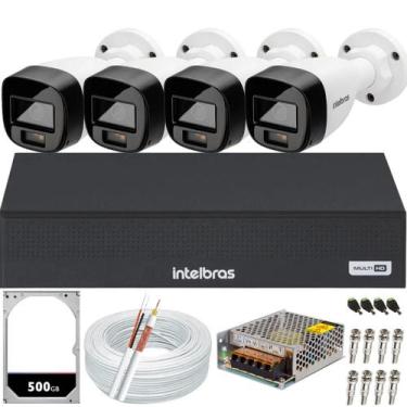 Imagem de Kit 4 Câmeras Intelbras 20m Vhd 1220 B Full Color Dvr 4ch Mhdx hd 500g