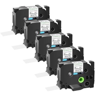 Imagem de GREENCYCLE Fita de etiqueta de força extra compatível com refil Brother P-Touch Label Maker TZe-S241 TZ-S241 18 mm 0,7 fita branca laminada para PT-D400 D410 D460BT D600, pacote com 5 preto sobre