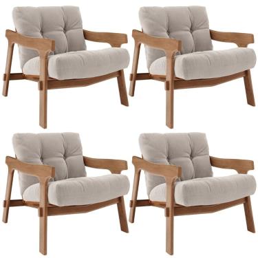Imagem de Kit 04 Poltronas Decorativa Fixa Para Sala Living Ikary L02 Canela Prime Bouclê Bege Escuro - Lyam Decor