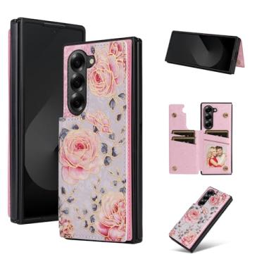 Imagem de Asuwish Capa de celular para Samsung Galaxy Z Fold 6 5G 2024 carteira com flor de luxo couro PU porta-cartão de crédito slot filme suporte suporte ZFold6 Z6 G Fold6 6Z mulheres meninas rosa pastoral