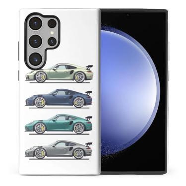 Imagem de CARLOCA Compatível com Samsung Galaxy S24 Ultra Full Body Protective Glossy Case para meninas meninos à prova de choque moda estética padrão old school cinza verde azul super carro