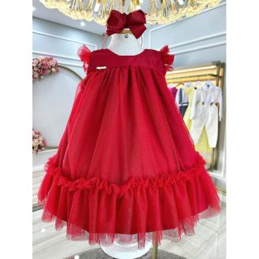 Imagem de Vestido Infantil Trapézio Vermelho para Festas - Tamanhos Disponíveis 