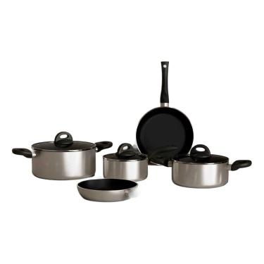 Imagem de Conjunto De Panelas Soft Preto Prata Brilhante 5 Pecas Delux Silver