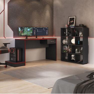 Imagem de Conjunto Escrivaninha Gamer e Estante Book com Diversos Nichos Preto