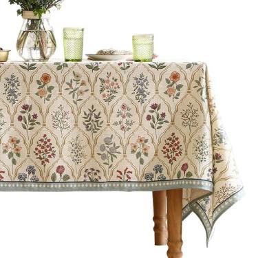 Imagem de Toalha de mesa ISAENNE 140 x 140 cm, mistura de linho, floral, resiste