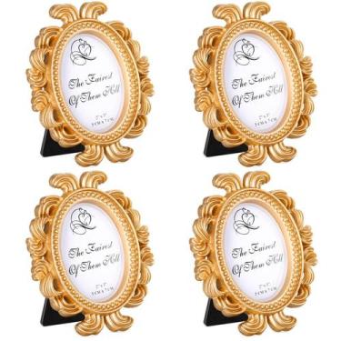 Imagem de Porta-retratos ovais vintage Vicenpal, resina dourada, pacote com 4