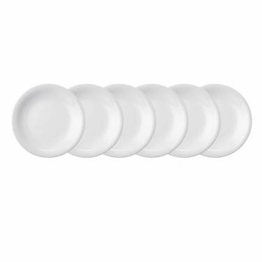 Imagem de Estojo com 6 Pratos Sobremesa. Modelo Redondo Voyage Coup. Branca. Fabricado pela Porcelana Schmidt. A legítima porcelana desde 1945 Qualidade Beleza e resistência