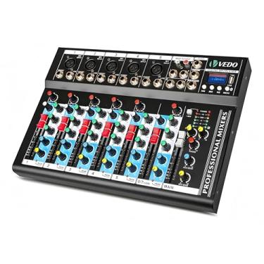Imagem de VEDO Mixer de Áudio Profissional 7 Canais VDA107L com Bluetooth, Entrada USB, Efeitos Digitais, Phantom Power +48V para Podcast, DJ, Gravação e Transmissão Ao Vivo - Mesa de Som Compacta 127/220V