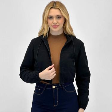 Imagem de Jaqueta Blue Rose Cropped em Tecido com Capuz Feminina-Feminino