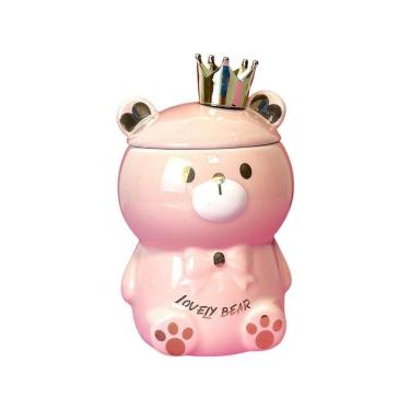 Imagem de Caneca 3d Porcelana Ursinho Rosa Com Tampa E Colher – Aconchego E Diversão No Café Da Manhã