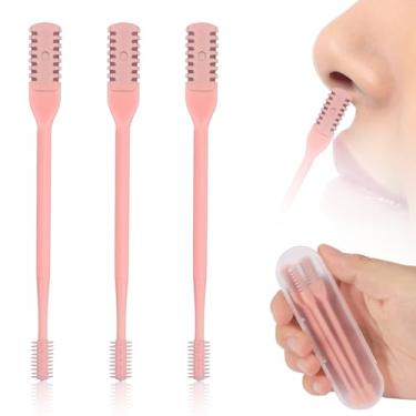 Imagem de 3 peças 2 em 1 aparador de pelos nasais, cortador de cabelo nasal rotativo de 360°, limpador de pelos de nariz de dupla face, ferramenta manual portátil de remoção de pelos da narina com coletor de